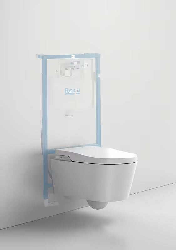 Miska WC Wisząca Roca Inspira In-Wash ze zintegrowanym bidetem w kolorze białym, w wersji Rimless.