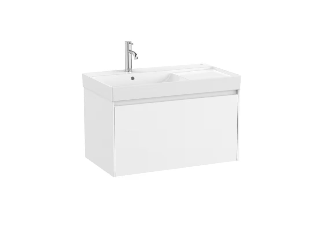 Wisząca szafka łazienkowa z umywalką ceramiczną Roca Ona w białym macie