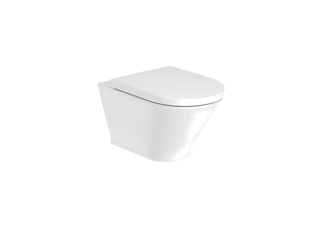 Biała miska WC wisząca Roca The Gap z technologią Rimless i błyszczącą, szkliwioną powierzchnią.