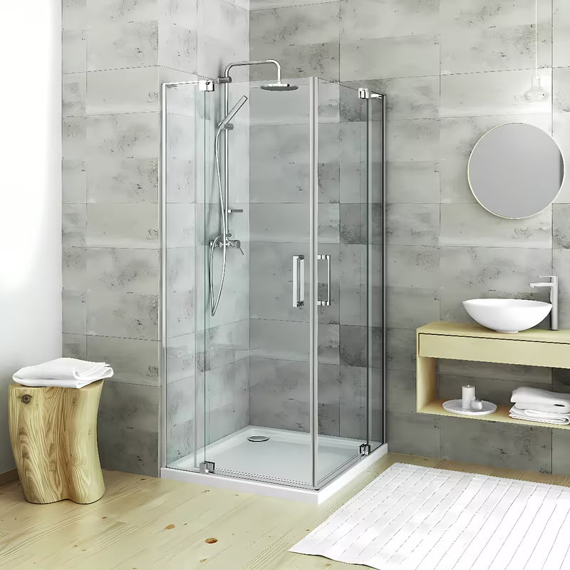 Bezramowe jednoskrzydłowe drzwi prysznicowe Roth Elegant Neo Line 80 cm w błyszczącym chromie z przezroczystym szkłem.