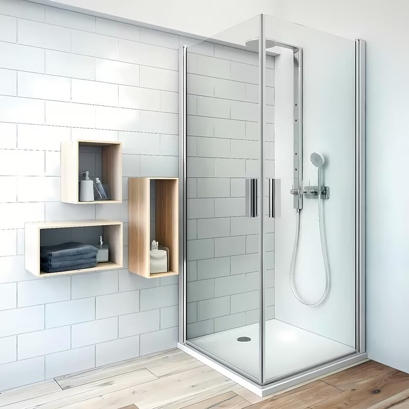 Roth Tower Line drzwi prysznicowe 90 cm w błyszczącym chromie z przezroczystym szkłem i otwieraniem wahadłowym