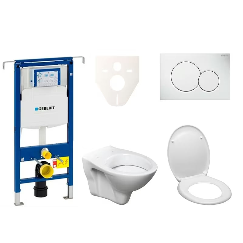 Zestaw WC podtynkowy S-Line Pro z modułem Geberit Duofix, deską i białym przyciskiem spłukującym