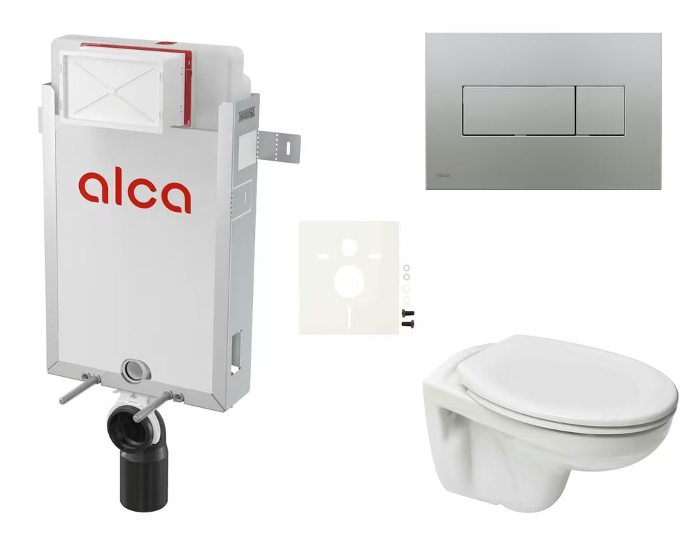 Zestaw WC podtynkowy S-Line Pro z modułem do zabudowy, zbiornikiem Alca i przyciskiem spłukującym w matowym chromie