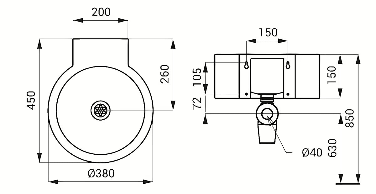Wiszące umywalka nierdzewna Sanela Supersteel 38x45 cm bez przelewu