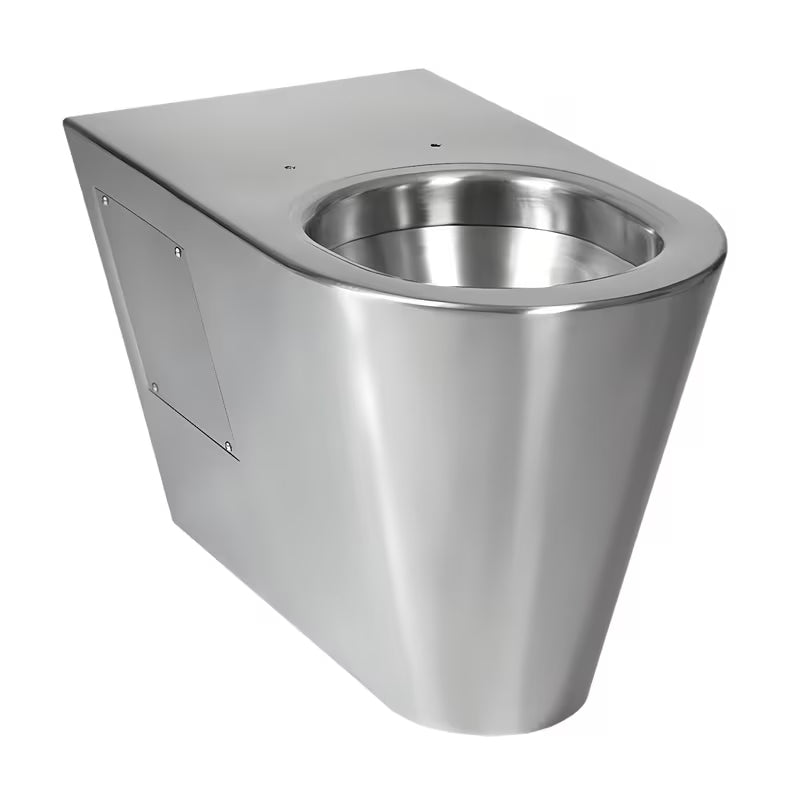 Nierdzewne antywandalowe miska WC stojąca Sanela Supersteel o matowej powierzchni pro do obiektów o dużym natężeniu użytkowania.