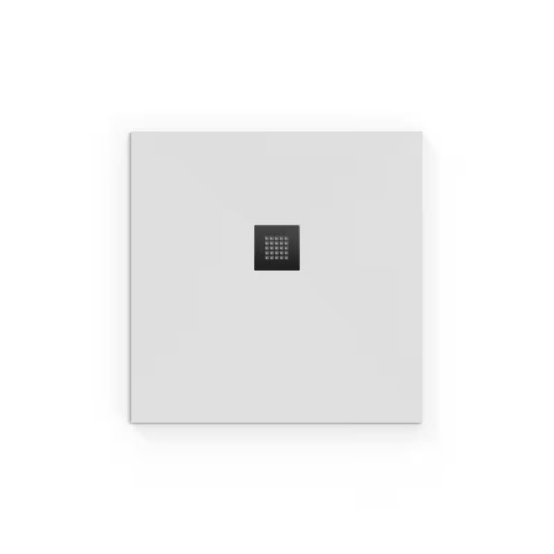 Biały kwadratowy brodzik prysznicowy SAT Alek 80x80 cm z lanego marmuru, niski