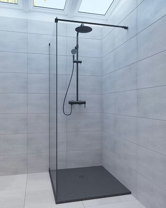 Czarny kwadratowy brodzik prysznicowy SAT Alek 90x90 cm z lanego marmuru, niski profil