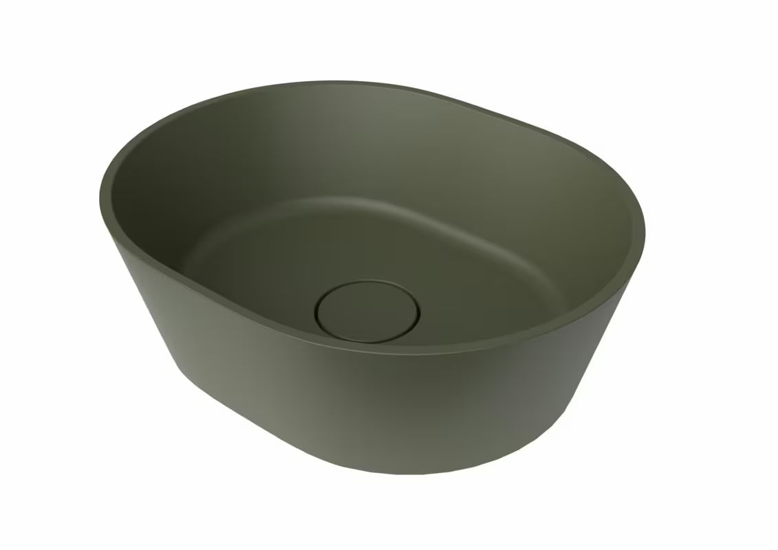 Zielona umywalka nablatowa SAT Aula z lanego marmuru bez otworu na baterię i bez przelewu