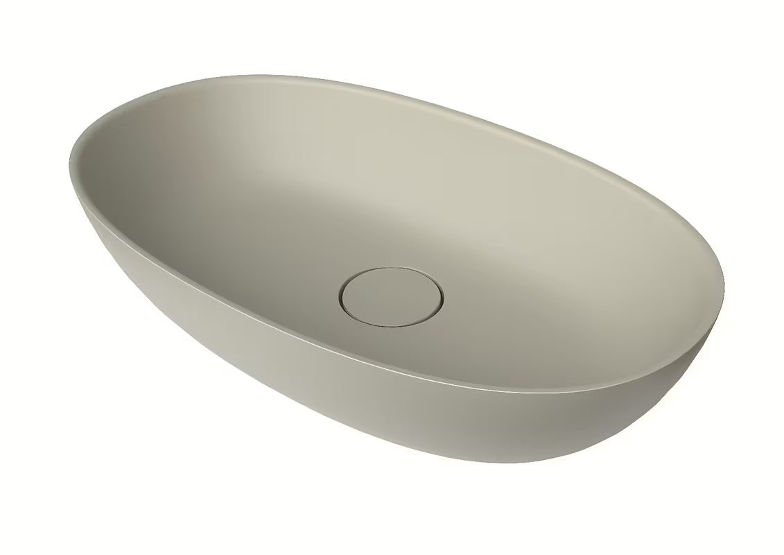 Beżowe umywalka nablatowa SAT Aula 60x36 cm z lanego marmuru bez przelewu