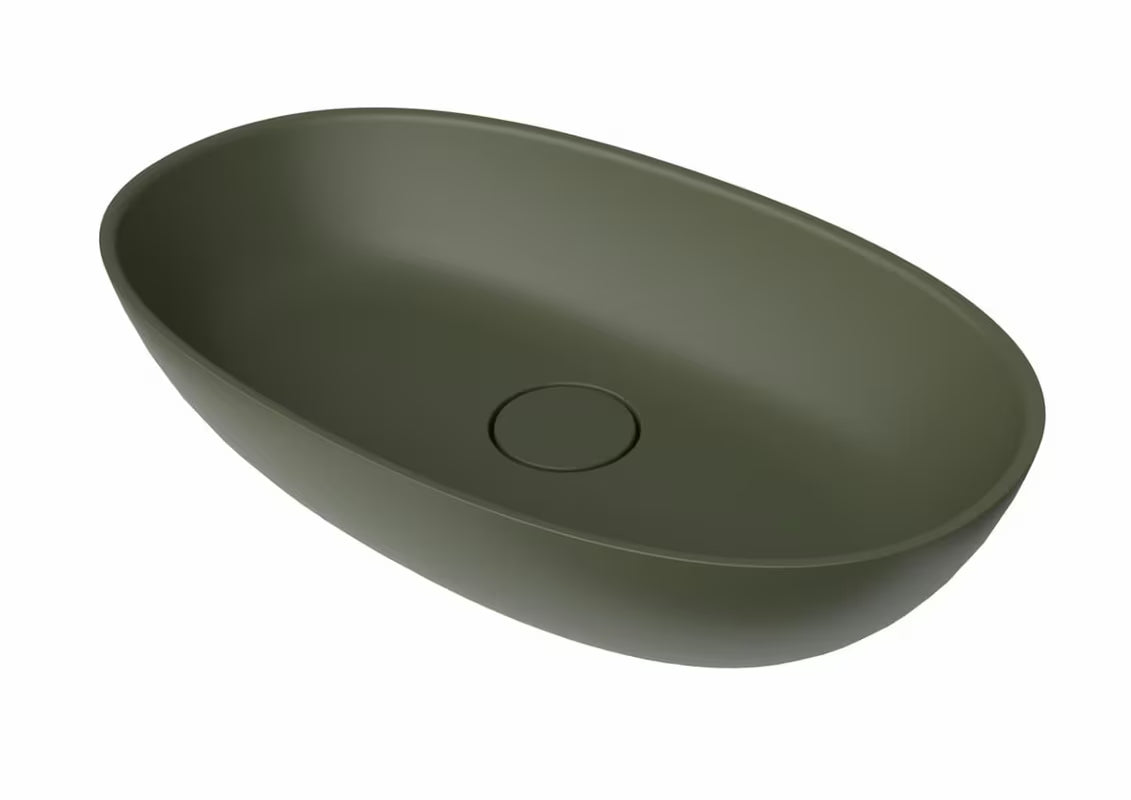 Zielone umywalka nablatowa SAT Aula 60x36 cm z lanego marmuru bez przelewu