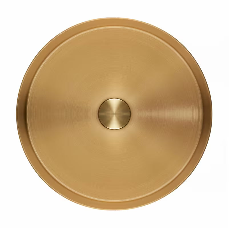 Okrągłe umywalka nablatowa SAT Aurum 38 cm w kolorze szczotkowanego złota cool sunrise, z cienkimi ściankami