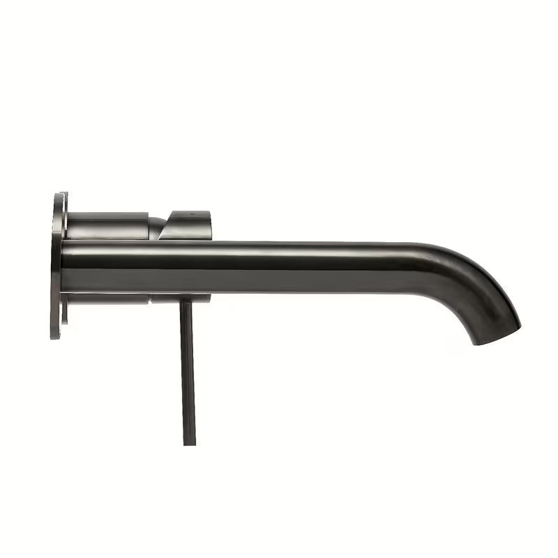 Podtynkowa jednouchwytowa bateria umywalkowa SAT Aurum w wykończeniu szczotkowany gun metal o okrągłym wzornictwie.