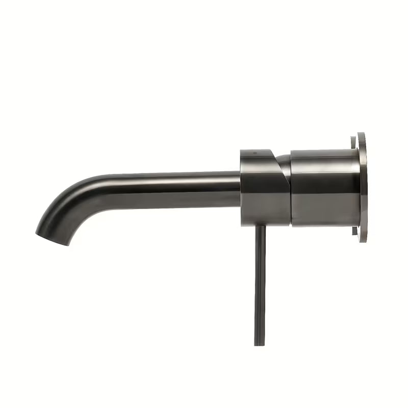 Podtynkowa jednouchwytowa bateria umywalkowa SAT Aurum w wykończeniu szczotkowany gun metal o okrągłym wzornictwie.