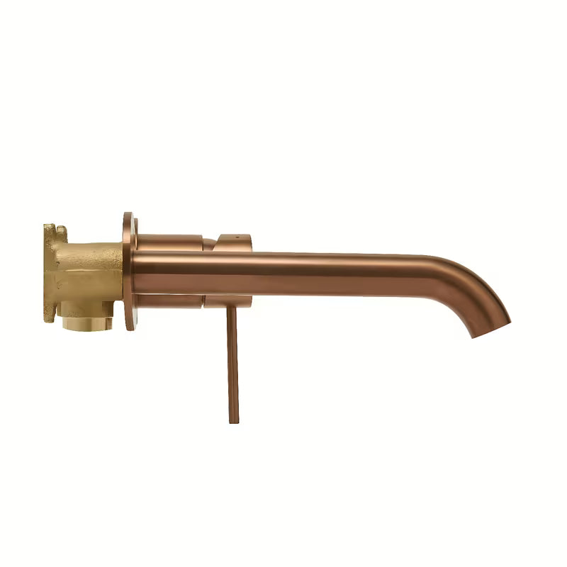 Podtynkowa bateria umywalkowa SAT Aurum w wykończeniu rose gold brushed o okrągłym wzornictwie.