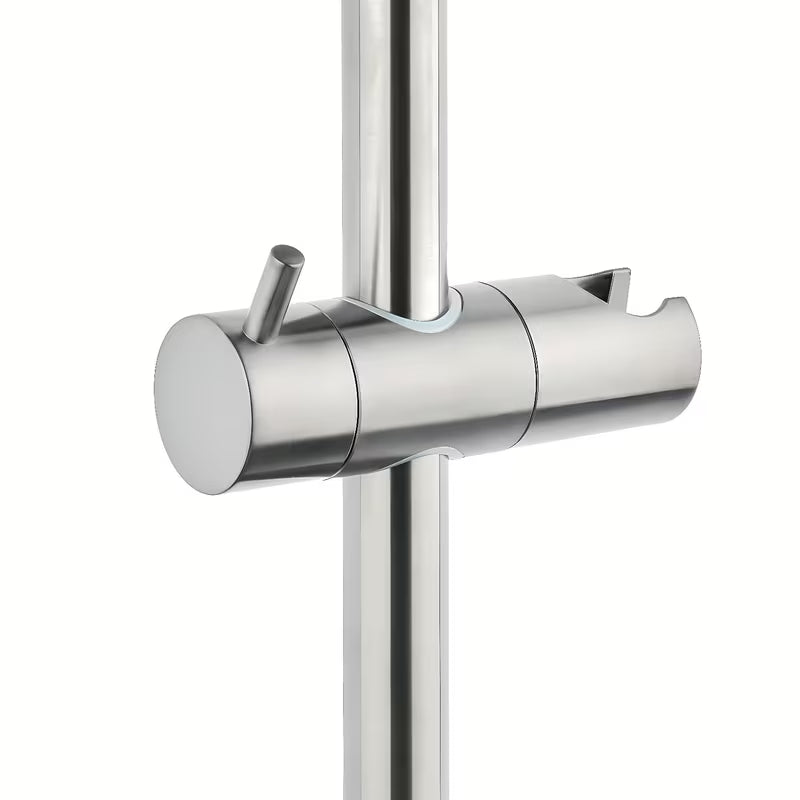 System prysznicowy SAT Aurum z baterią termostatyczną w wykończeniu szczotkowany gun metal z deszczownicą i słuchawką prysznicową.