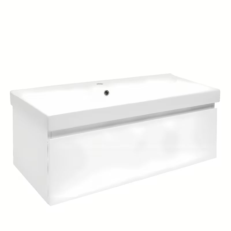 Wisząca szafka łazienkowa SAT B-Way 1 z ceramiczną umywalką w białym połysku