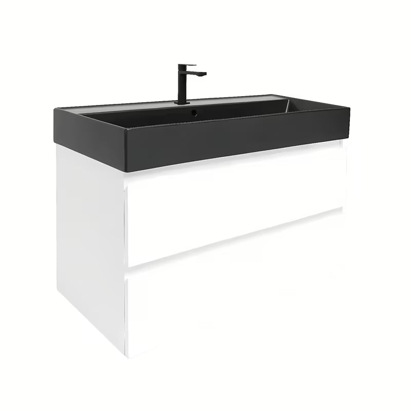 Wisząca szafka łazienkowa SAT B-Way 1 z umywalką ceramiczną w białym połysku 99x50x45 cm