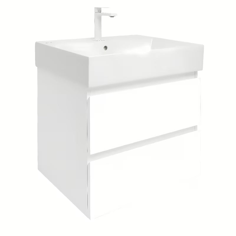 Wisząca szafka łazienkowa SAT B-Way 1 z umywalką ceramiczną w białym połysku 59x50x45 cm.