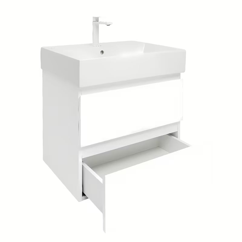 Wisząca szafka łazienkowa SAT B-Way 1 z ceramiczną umywalką w białym połysku 59x50x45 cm.