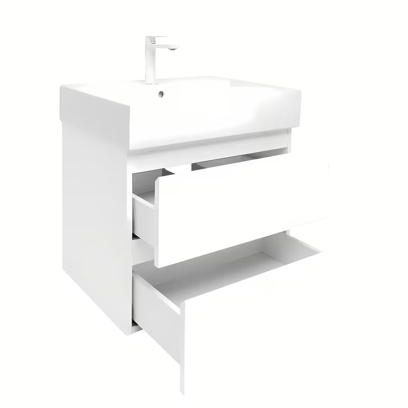 Wisząca szafka łazienkowa SAT B-Way 1 z ceramiczną umywalką w białym połysku 59x50x45 cm.