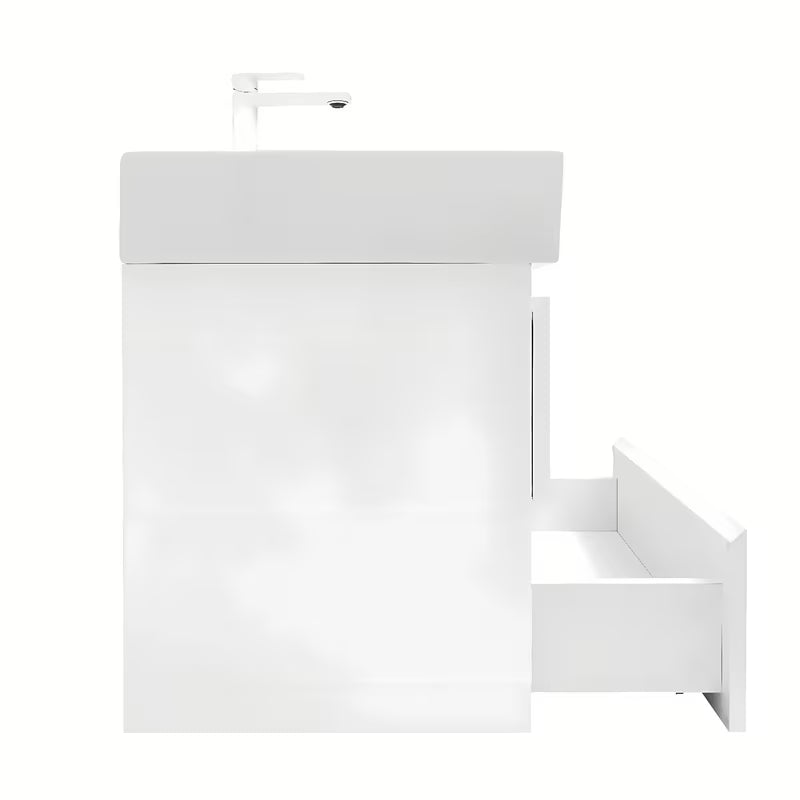 Wisząca szafka łazienkowa SAT B-Way 1 z ceramiczną umywalką w białym połysku 59x50x45 cm.