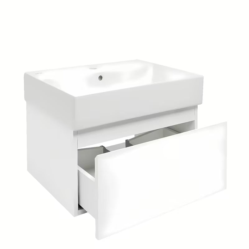 Wisząca szafka łazienkowa SAT B-Way 1 z umywalką ceramiczną w białym połysku, 59x30x45 cm
