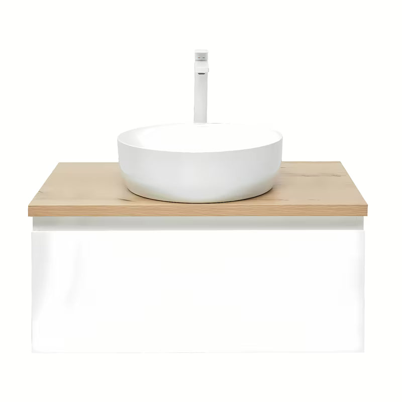 Wisząca szafka łazienkowa SAT B-Way 1 79x45x30 cm w białym połysku z blatem w dekorze dębu