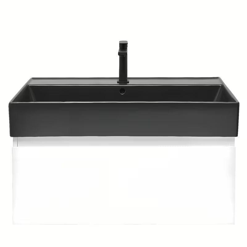 Wisząca szafka łazienkowa z umywalką ceramiczną SAT B-Way 1 w białym połysku, 79x45x30 cm.