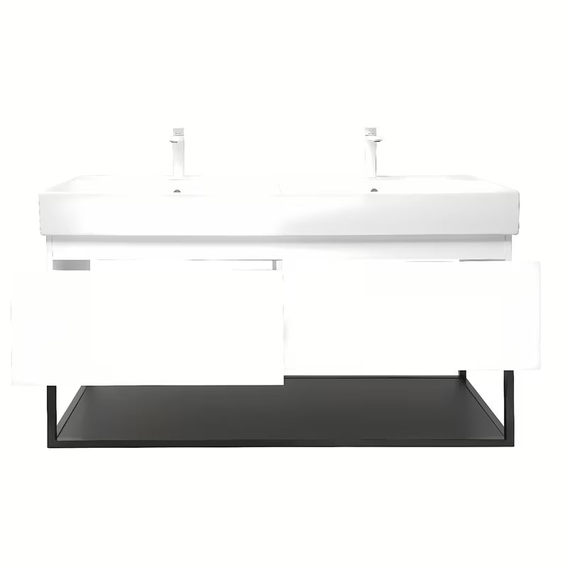 Wisząca szafka SAT B-Way s z umywalką podwójną w białym połysku 119x45x30 cm