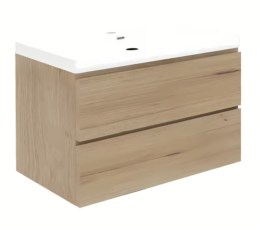Wisząca szafka łazienkowa z umywalką ceramiczną SAT B-Way w dekorze dębu 99x45x50 cm