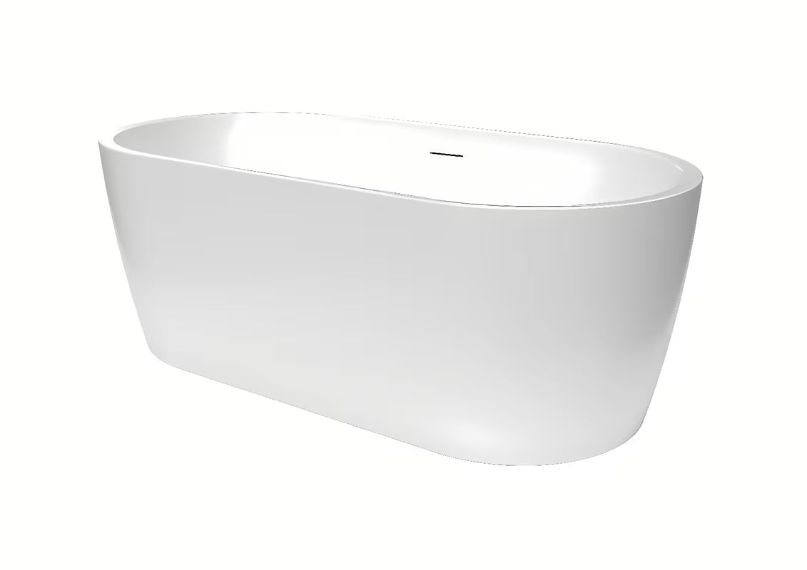 Wolnostojący wanna akrylowa SAT Brevis 160x80 cm w kolorze białym, odpowiednia przyścienny również do ustawienia na środku pomieszczenia.