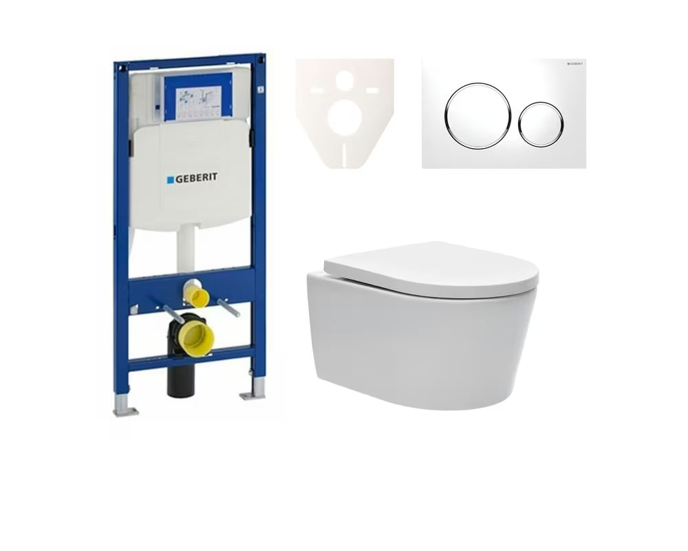 Zestaw WC podtynkowy SAT Brevis z modułem Geberit Duofix, miską Rimless i białym przyciskiem spłukującym