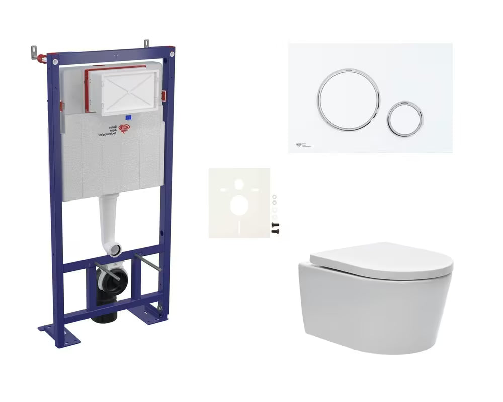Zestaw WC podtynkowy SAT Brevis ze stelażem podtynkowym, przyciskiem spłukującym i deską z funkcjami soft Close oraz EasyLock