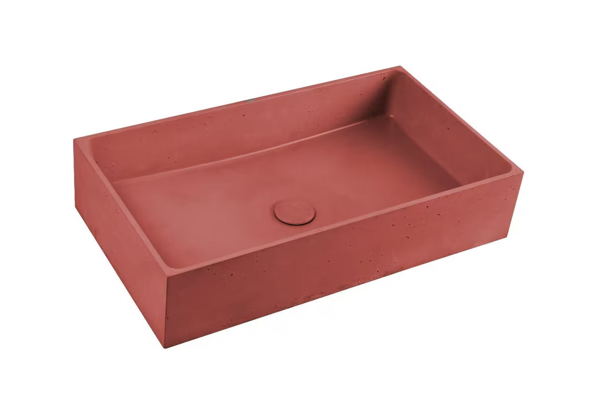 Terakotowa betonowa umywalka nablatowa SAT Cemento 64x37 cm o prostokątnym kształcie