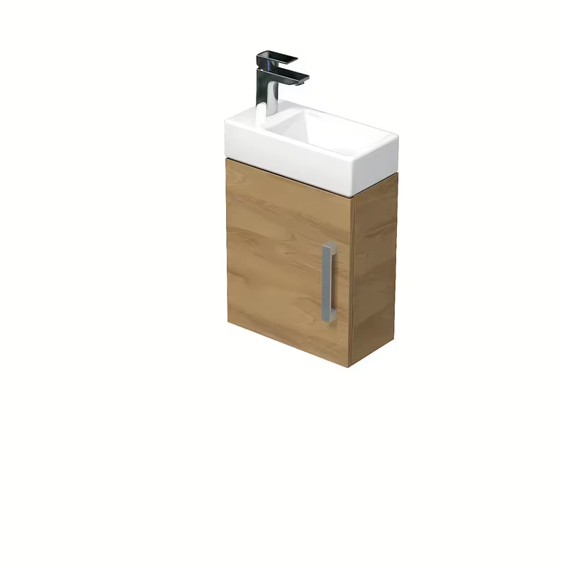 Wisząca szafka łazienkowa SAT Cube Way z ceramiczną umywalką w dekorze dąb hickory