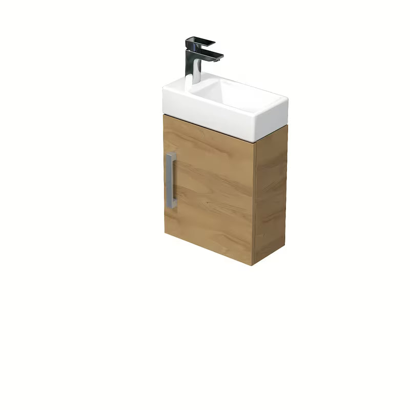 Wisząca szafka łazienkowa SAT Cube Way z ceramiczną umywalką w dekorze dąb hickory
