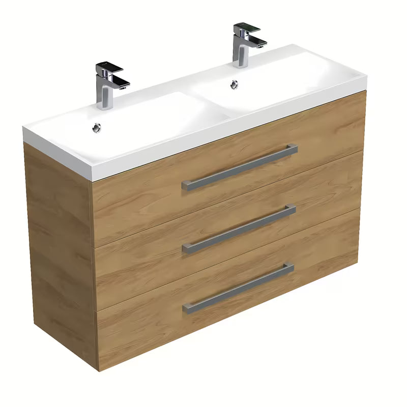 Wisząca szafka łazienkowa z umywalką SAT Cube Way w dekorze dębu hickory