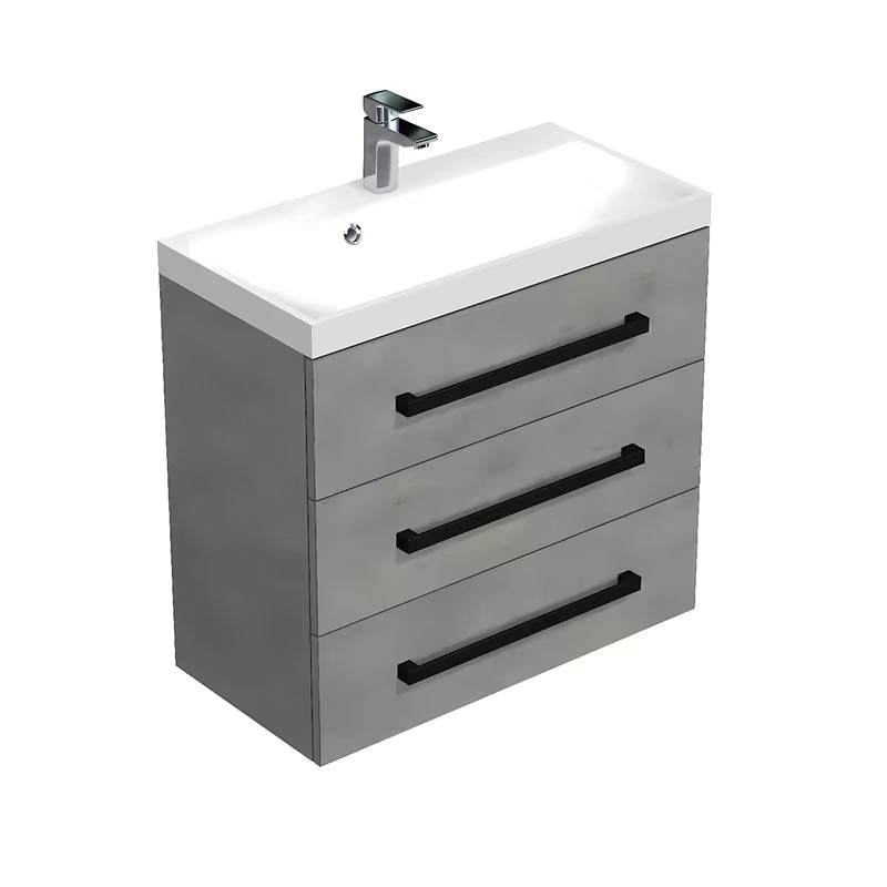 Wisząca szafka łazienkowa z umywalką SAT Cube Way w dekorze imitacji betonu