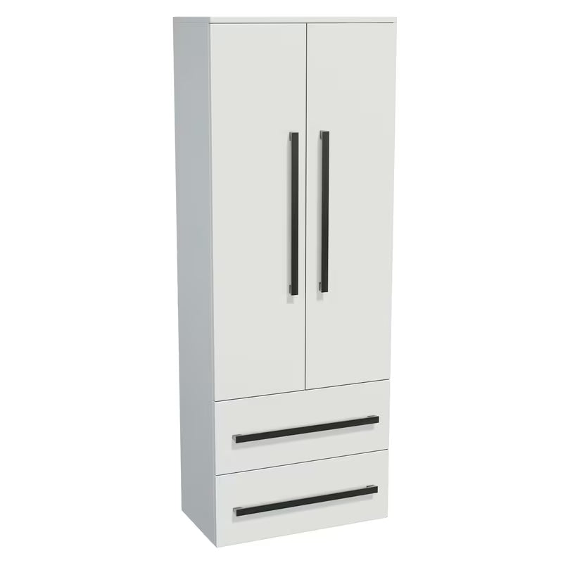 Wysoka wisząca szafka łazienkowa SAT Cube Way w białym połysku z chromowanymi uchwytami