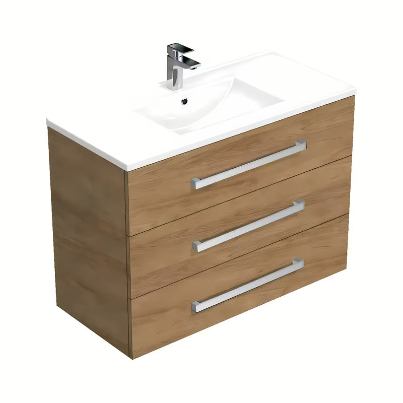 Wisząca szafka łazienkowa SAT Cube Way w dekorze dąb hickory z umywalką