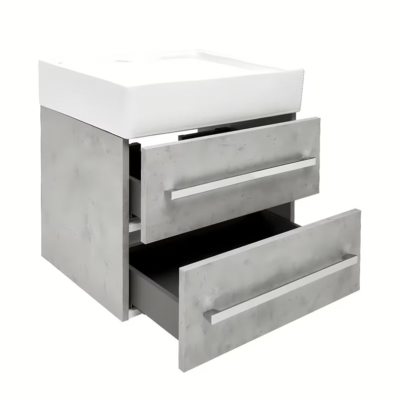 Wisząca szafka łazienkowa SAT Cube Way z umywalką ceramiczną w dekorze beton 60x46x53 cm