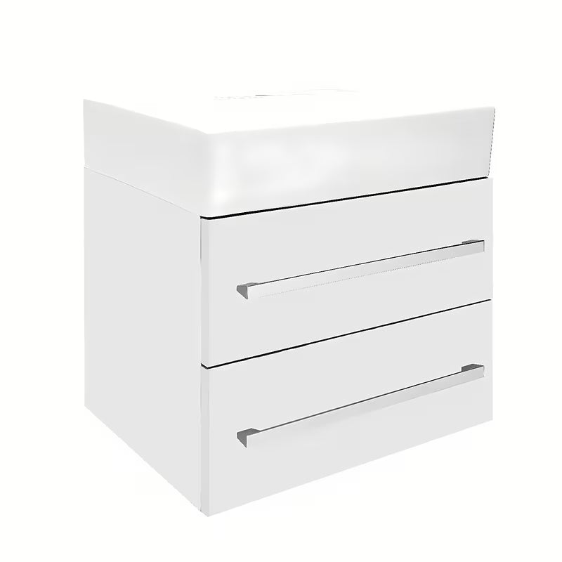 Wisząca szafka łazienkowa SAT Cube Way z umywalką ceramiczną w białym połysku 60x46x53 cm.