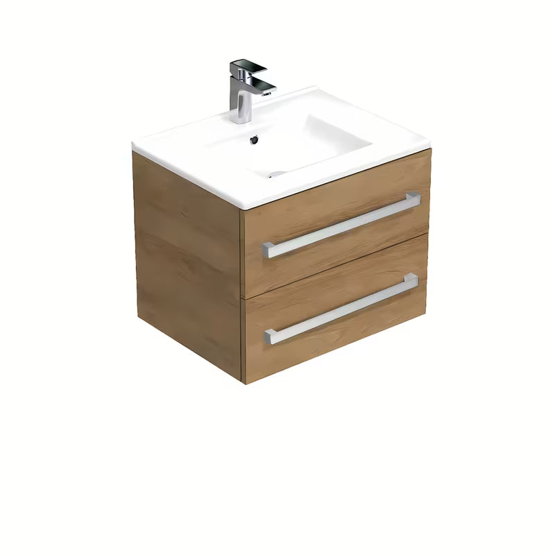 Wisząca szafka łazienkowa SAT Cube Way z umywalką ceramiczną w dekorze dąb hickory