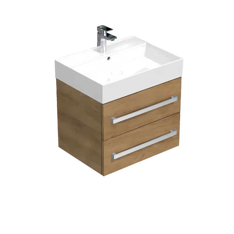 Wisząca szafka łazienkowa z umywalką ceramiczną SAT Cube Way w dekorze dąb hickory