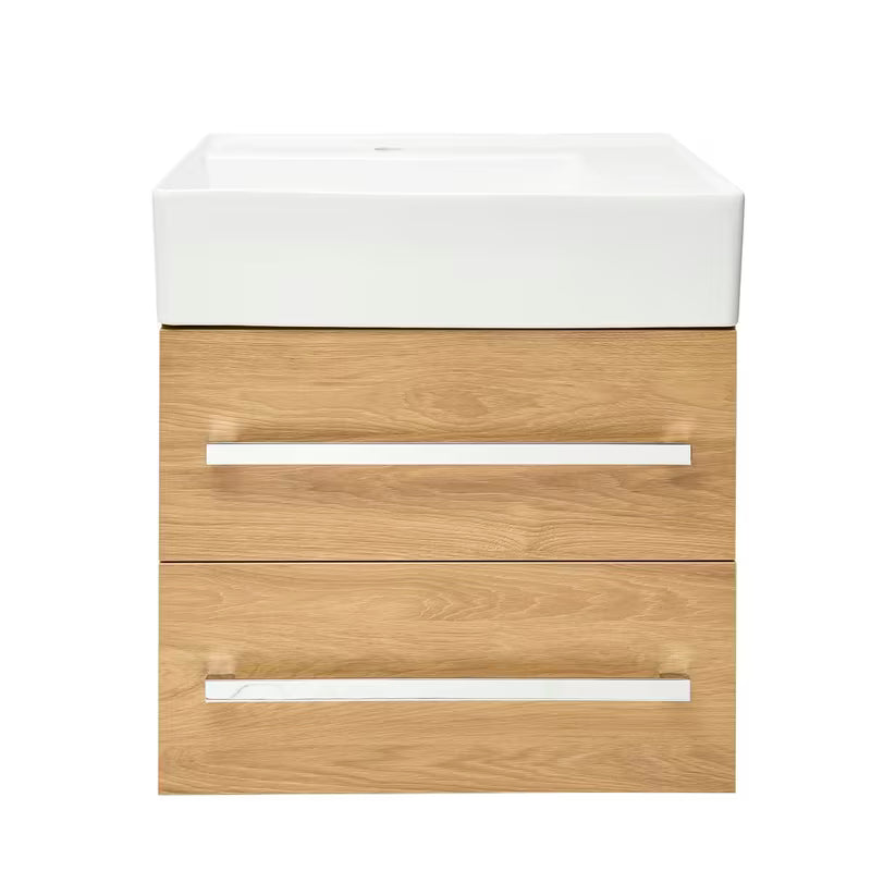 Wisząca szafka łazienkowa z umywalką ceramiczną SAT Cube Way w dekorze dąb hickory