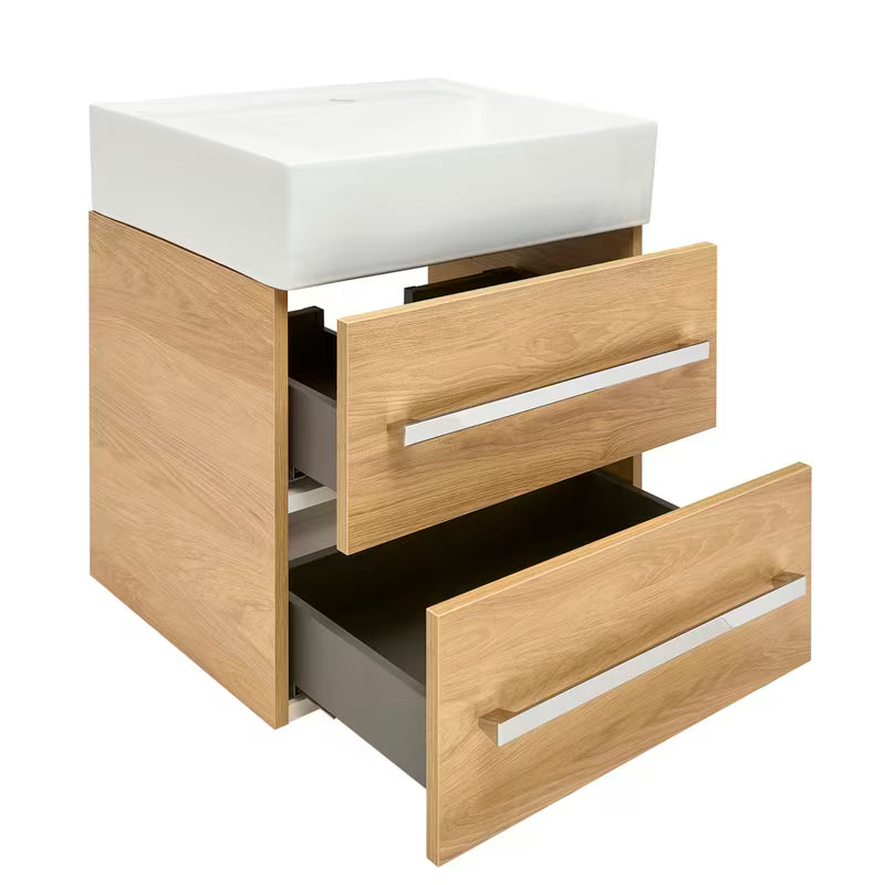 Wisząca szafka łazienkowa SAT Cube Way z umywalką ceramiczną w dekorze dąb hickory 60x46x53 cm