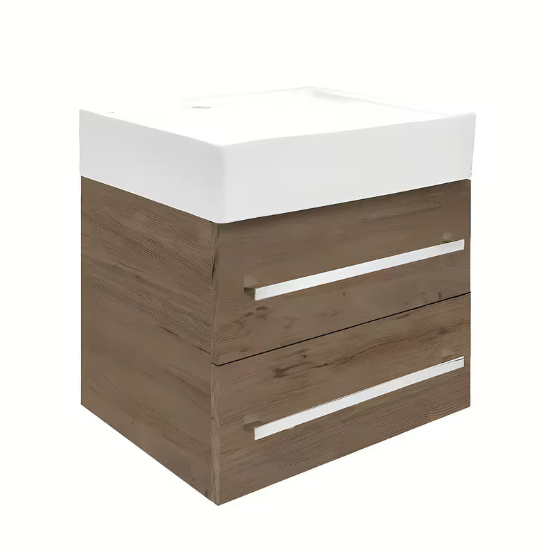 Wisząca szafka z umywalką ceramiczną SAT Cube Way w dekorze dąb wellington z matowym wykończeniem
