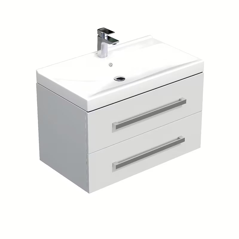 Wisząca szafka łazienkowa SAT Cube Way z umywalką ceramiczną w białym połysku