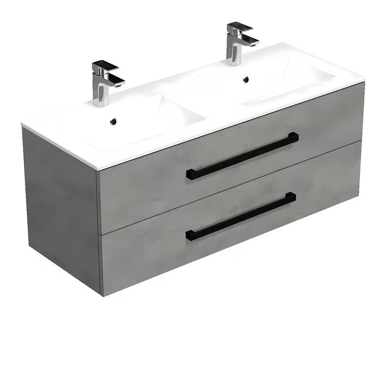 Wisząca szafka łazienkowa SAT Cube Way z umywalką ceramiczną w dekorze imitacji betonu