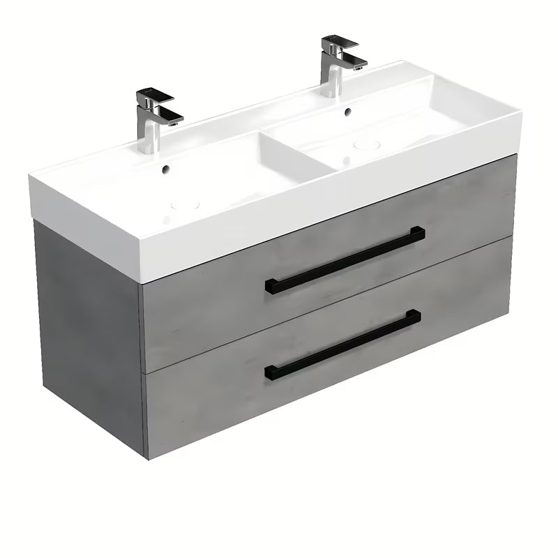 Wisząca szafka łazienkowa z umywalką ceramiczną SAT Cube Way w dekorze imitacji betonu